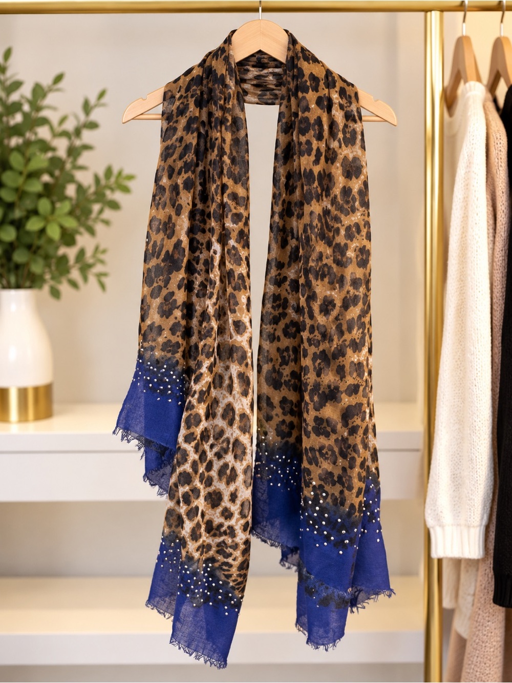 Leopard Print Scarf Jacket Accent in Brown and Blue